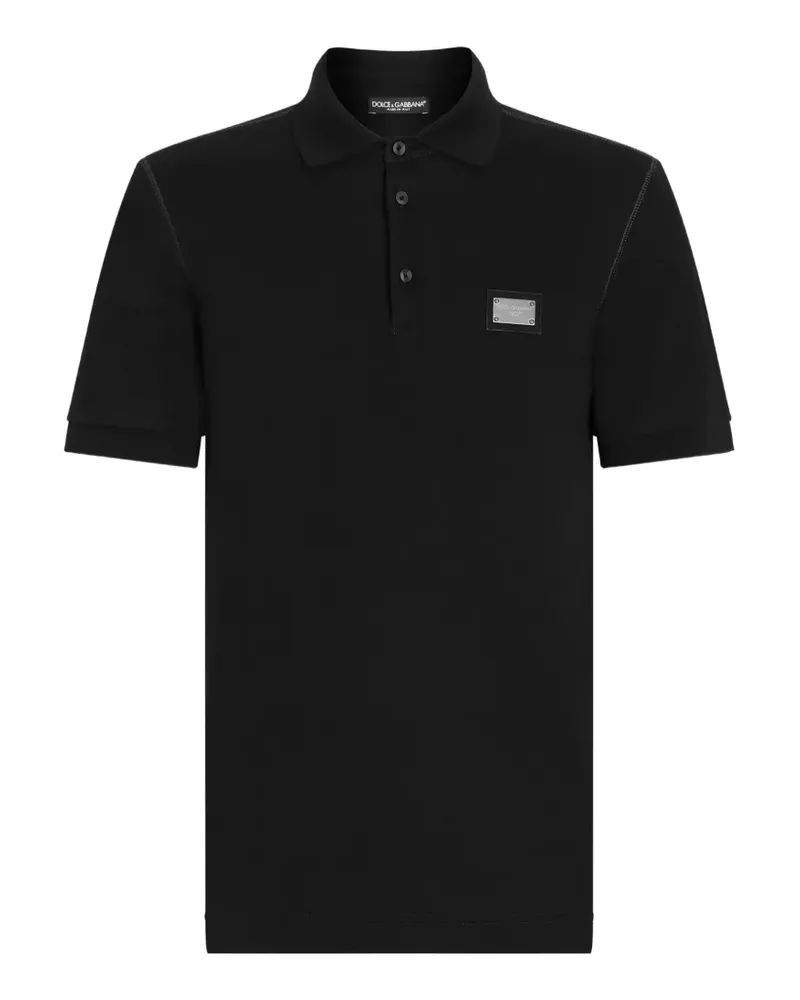 Dolce & Gabbana Pikee-Poloshirt mit Logo-Schild - Schwarz Schwarz