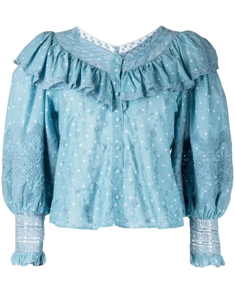 LoveShackFancy Bluse mit Lochstickerei - Blau Blau