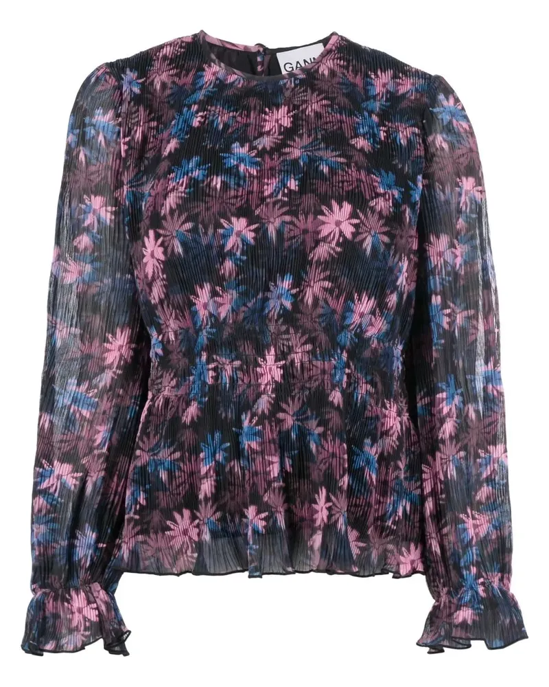 Ganni Bluse mit Blumen-Print - Schwarz Schwarz