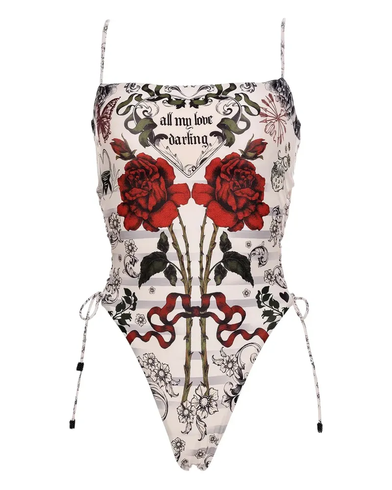 AGUA BENDITA Russet Badeanzug mit Rosen-Print - Weiß Weiß