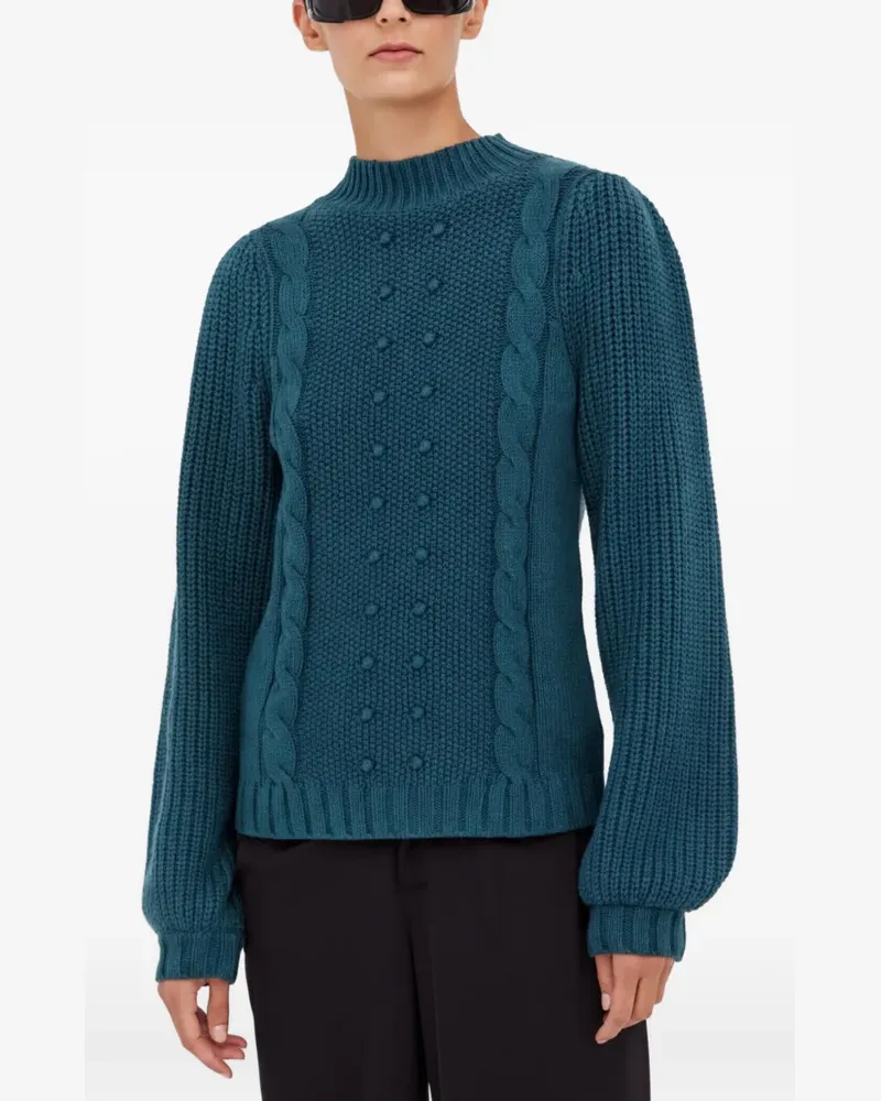 BRUUNS BAZAAR Bommelpullover mit Zopfmuster - Grün Grün