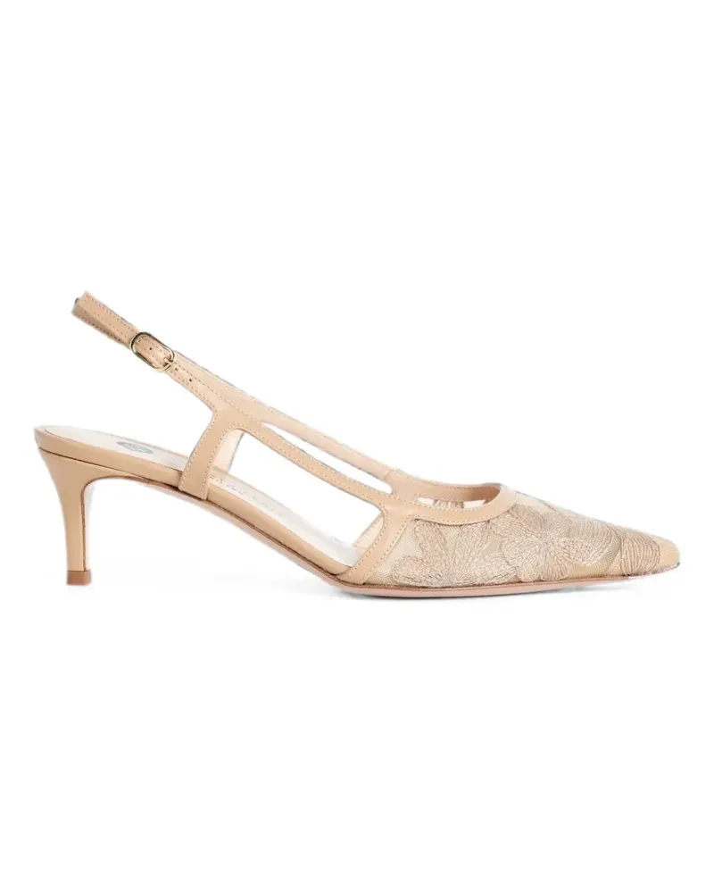 FESTA Milano Sirla floral-embroidered tulle slingback heeled pumps - Nude Nude