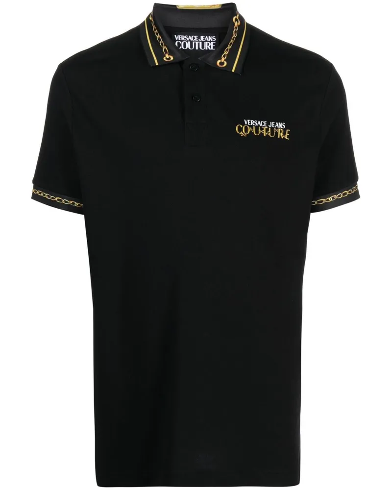 Versace Jeans Poloshirt mit Ketten-Print - Schwarz Schwarz