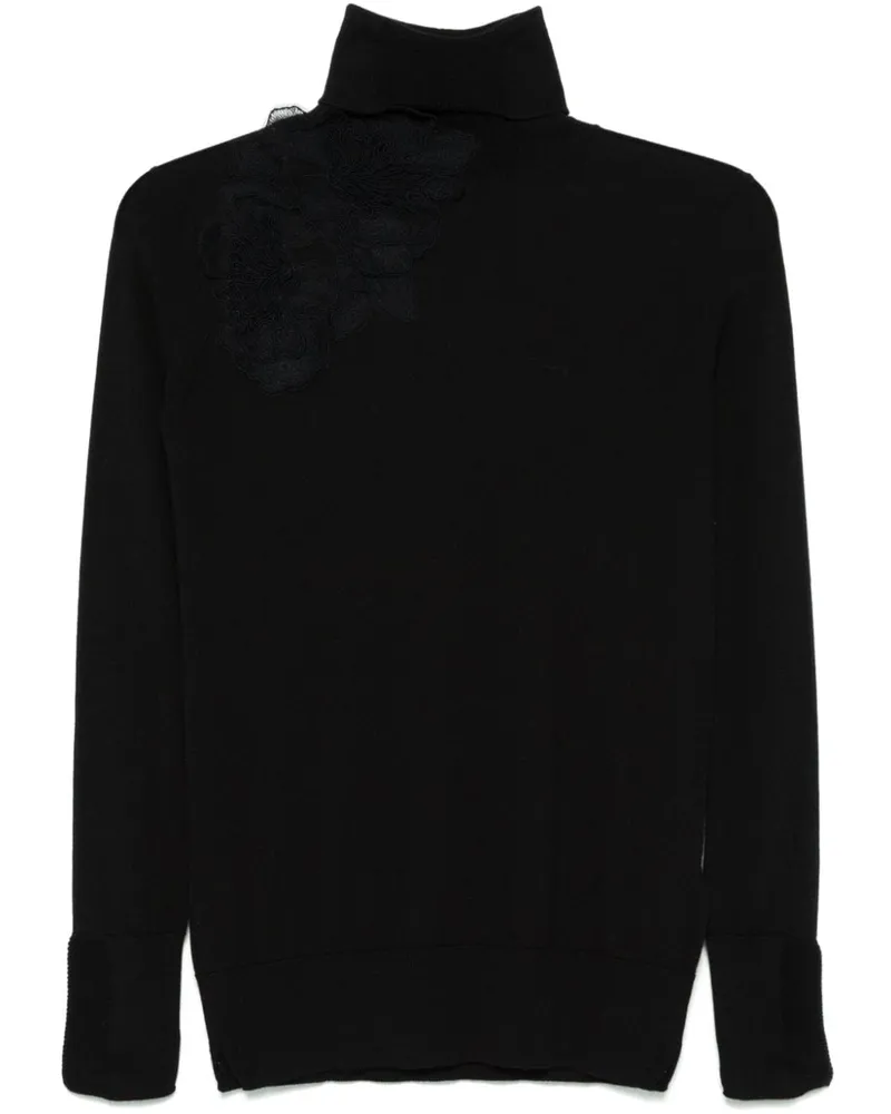 Ermanno Scervino Rollkragenpullover mit Spitzeneinsatz Schwarz