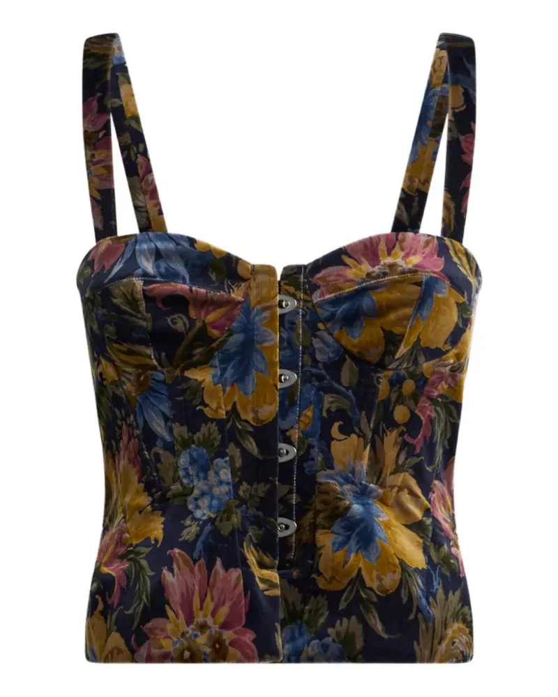 Etro Korsett-Top aus Baumwollsamt mit Blumenprint - Blau Blau