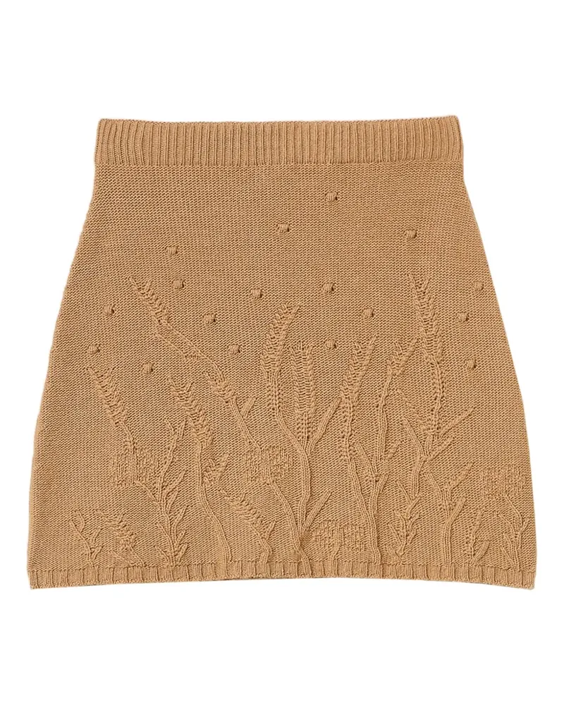 Twin-Set Gestrickter Midirock mit Blumenstickerei - Braun Braun
