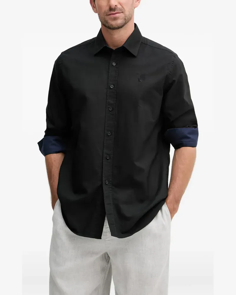 Karl Lagerfeld logo-embroidered button-down cotton shirt - Schwarz Schwarz
