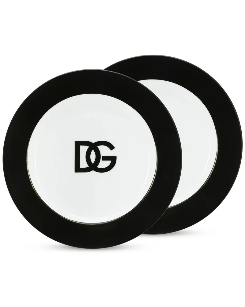 Dolce & Gabbana Set aus zwei Brottellern mit Logo-Print - Weiß Weiß