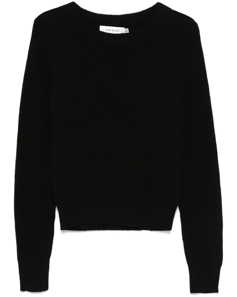 Aya Muse Gerippter Strickpullover - Schwarz Schwarz