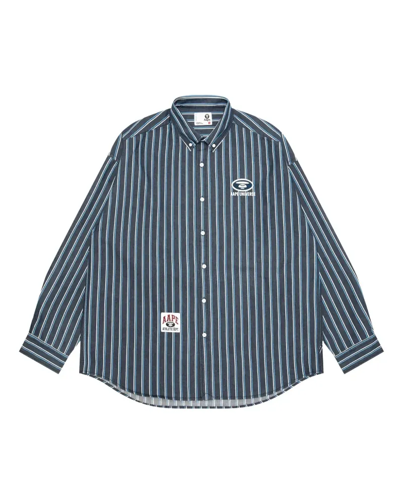 BAPE Gestreiftes Hemd mit Stickerei - Blau Blau