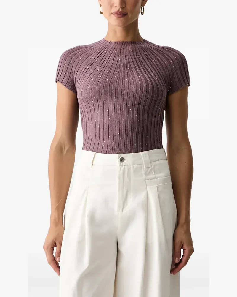 Guess Geripptes Oberteil mit Kristallen - Violett Violett