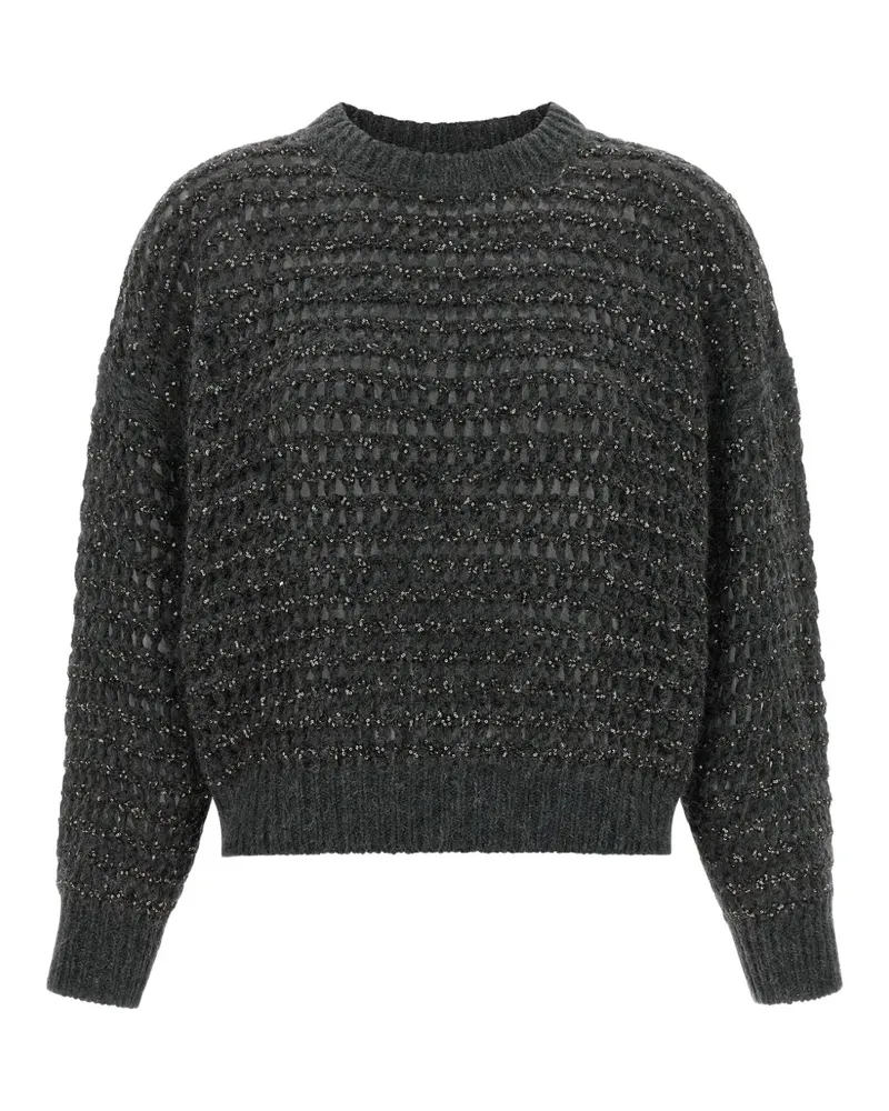 Brunello Cucinelli sequin-embellished open-mesh sweater - Grau Grau