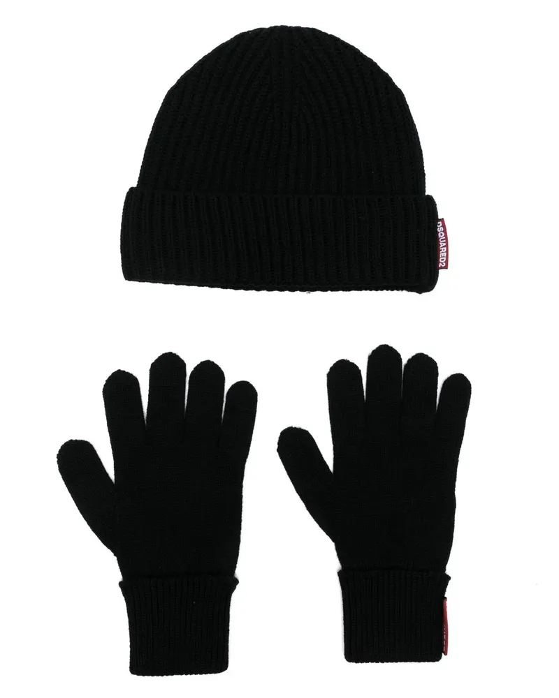 Dsquared2 Set aus Beanie und Handschuhen - Schwarz Schwarz