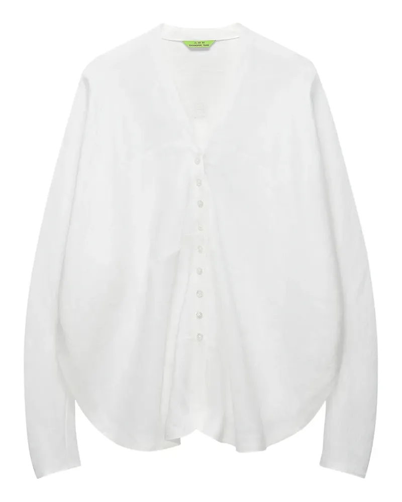 Shanghai Tang Quiet Fortune Bluse mit V-Ausschnitt - Weiß Weiß