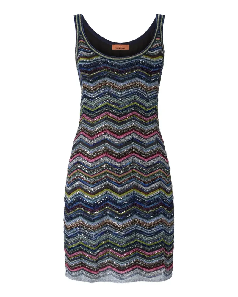 Missoni Chevron Strick-Minikleid mit Pailletten - Blau Blau
