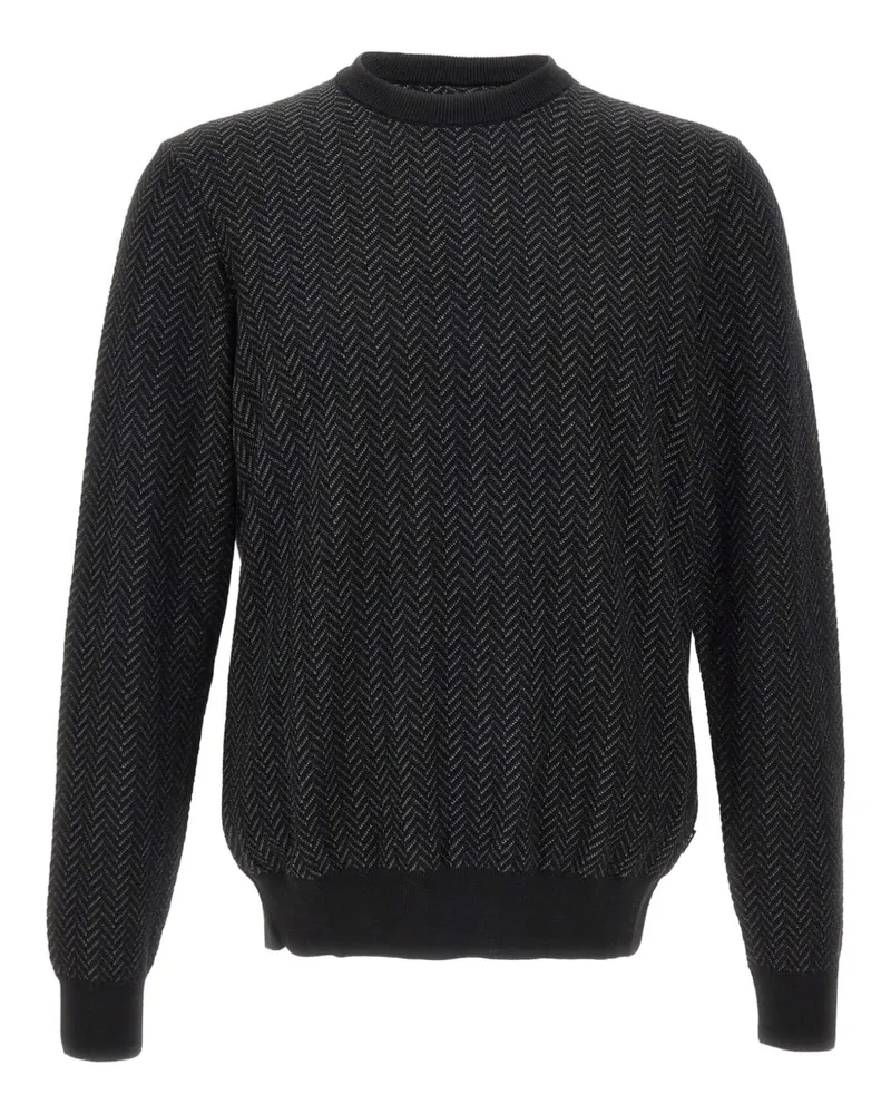 HUGO BOSS Pullover mit Fischgrätenmuster - Schwarz Schwarz