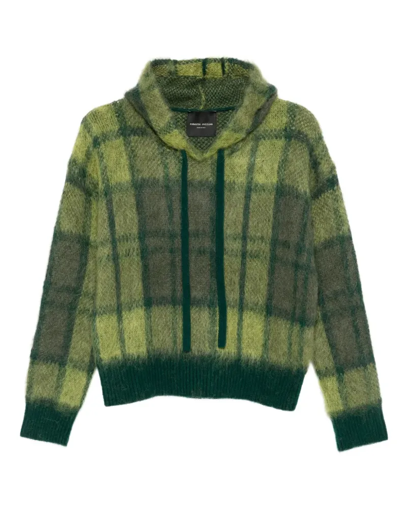 Roberto Collina Gestrickter Hoodie mit Karo - Grün Grün