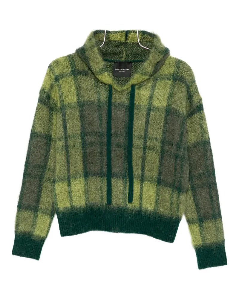 Roberto Collina Gestrickter Hoodie mit Karo - Grün Grün