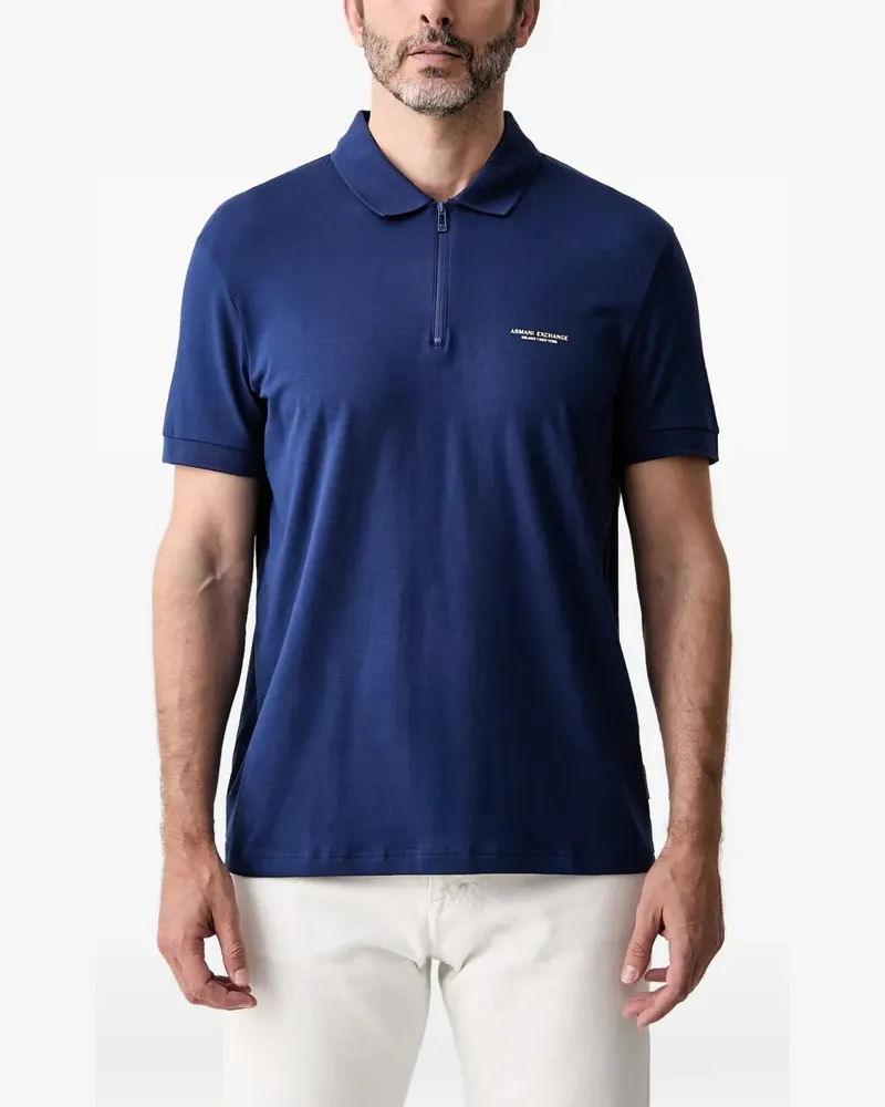 Armani Exchange logo-print zip-fastening polo shirt - Blau Blau