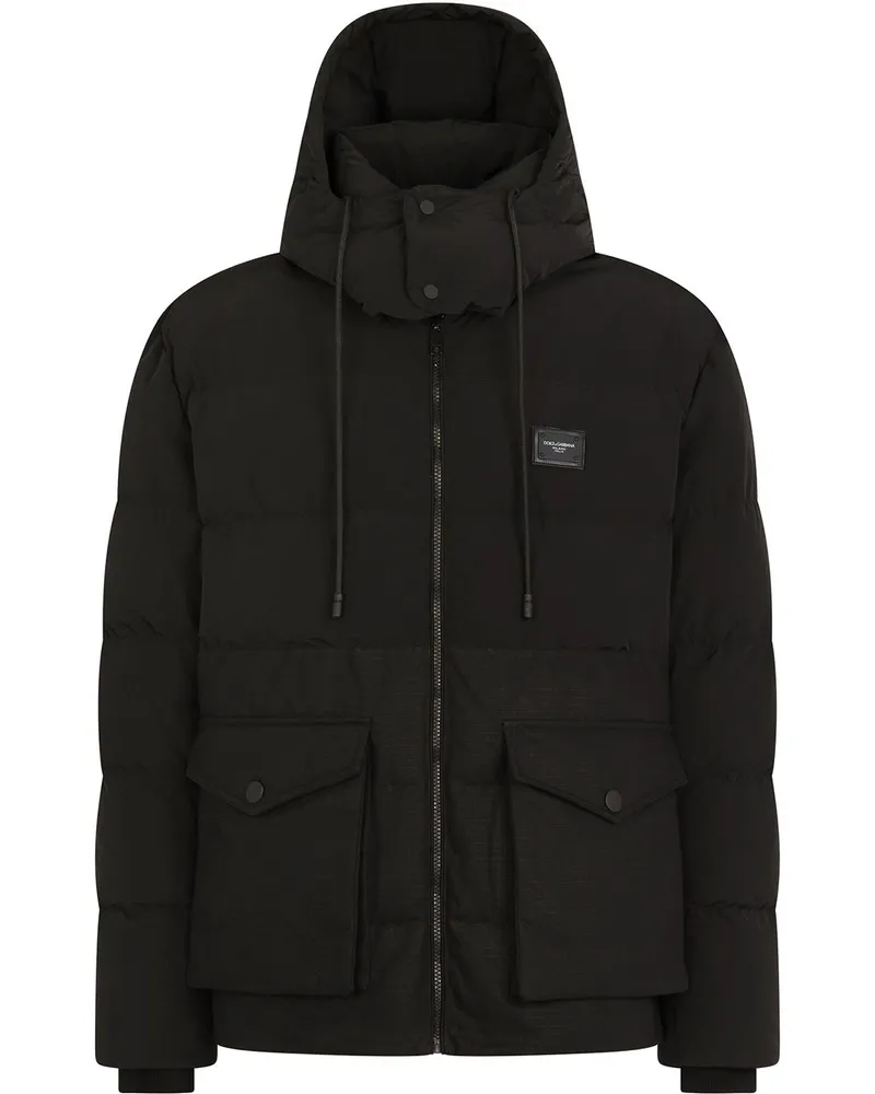 Dolce & Gabbana Kapuzenjacke mit Logo-Schild - Schwarz Schwarz