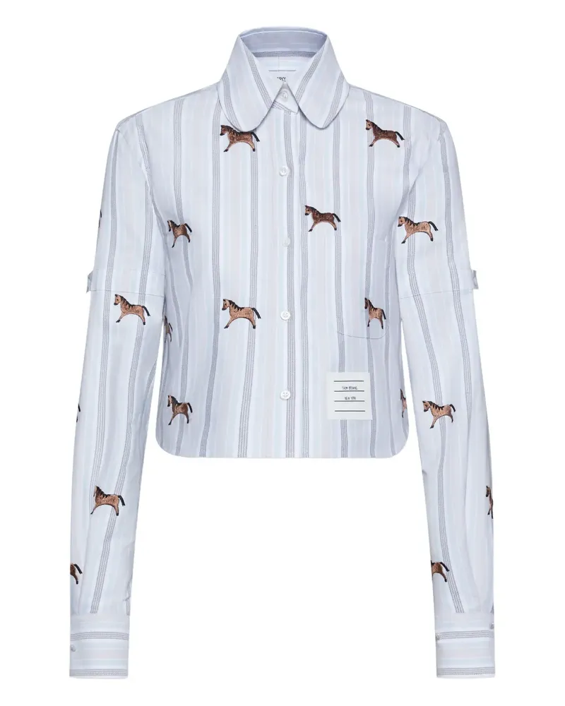 Thom Browne striped horse cropped shirt - Blau Blau