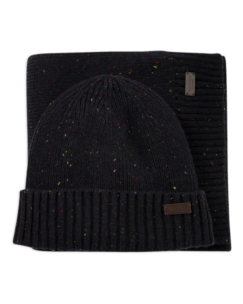Barbour Geripptes Beanie-Set - Schwarz Schwarz