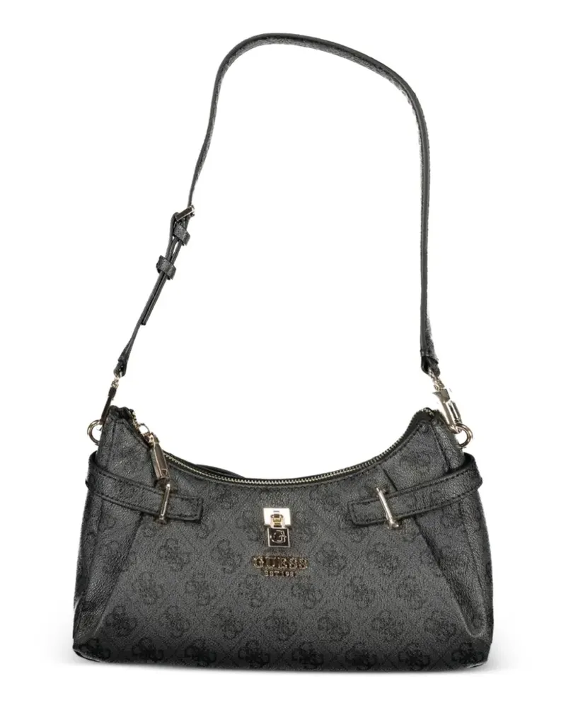 Guess monogram-print pebbled shoulder bag - Schwarz Schwarz