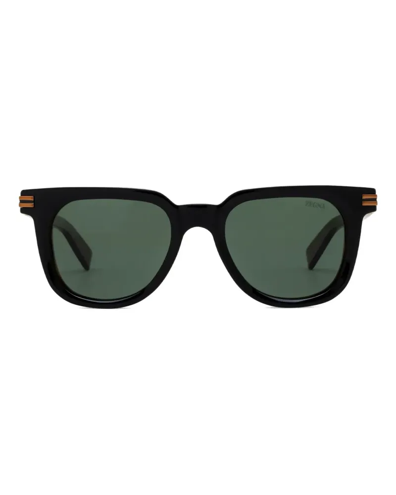 Ermenegildo Zegna Sonnenbrille mit eckigem Gestell - Schwarz Schwarz