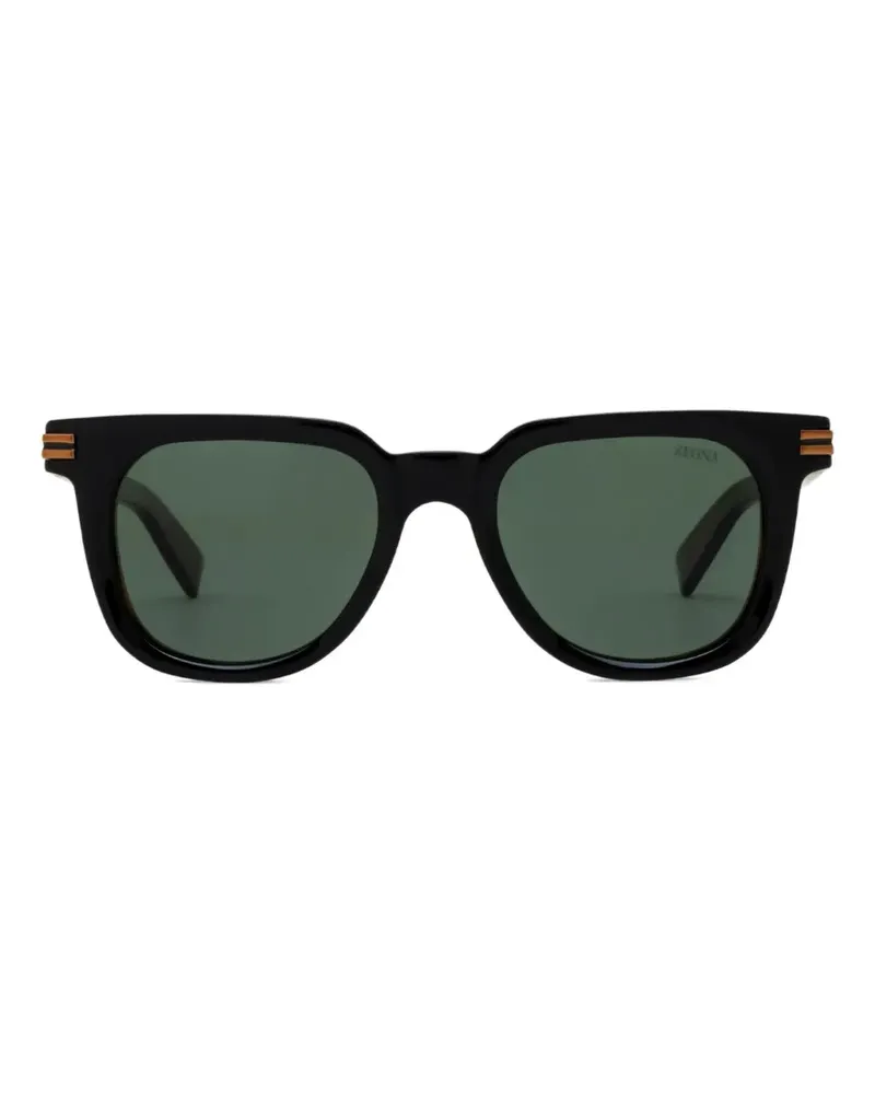Ermenegildo Zegna Sonnenbrille mit eckigem Gestell - Schwarz Schwarz