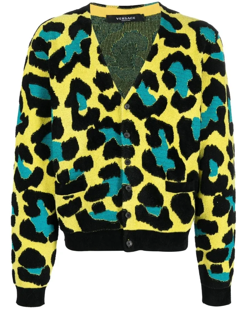 Versace Cardigan mit Leoparden-Print Schwarz