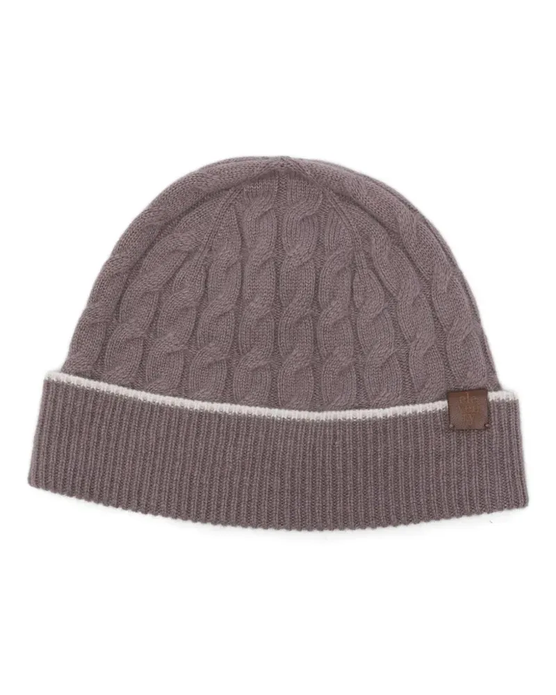 Eleventy Beanie mit Zopfmuster - Violett Violett