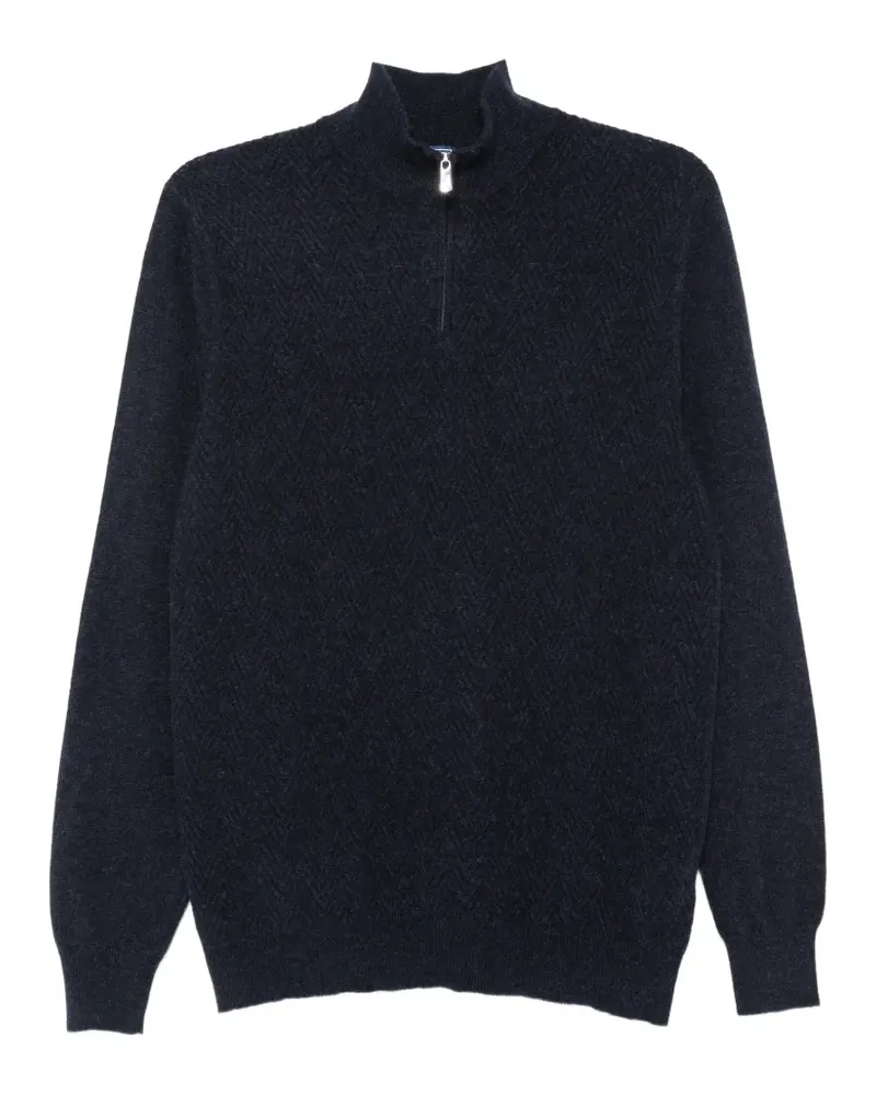 Fedeli chevron-knit quarter-zip sweater - Blau Blau
