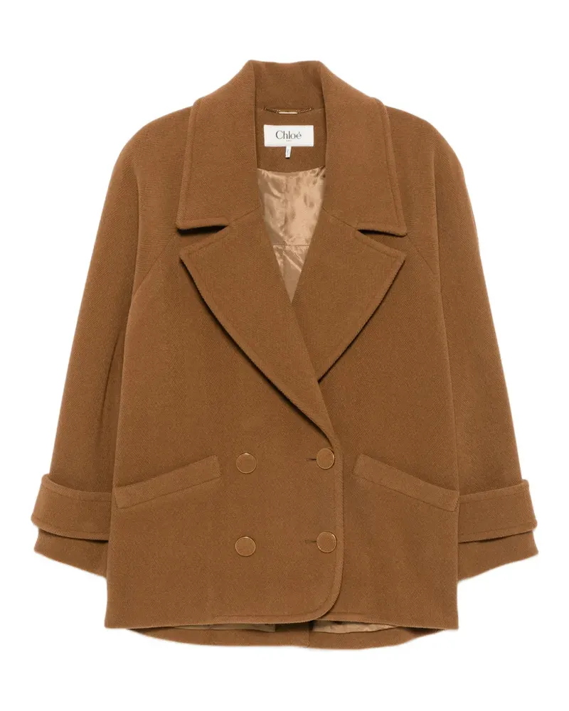 Chloé Doppelreihiger Mantel mit Fischgrätenmuster - Braun Braun