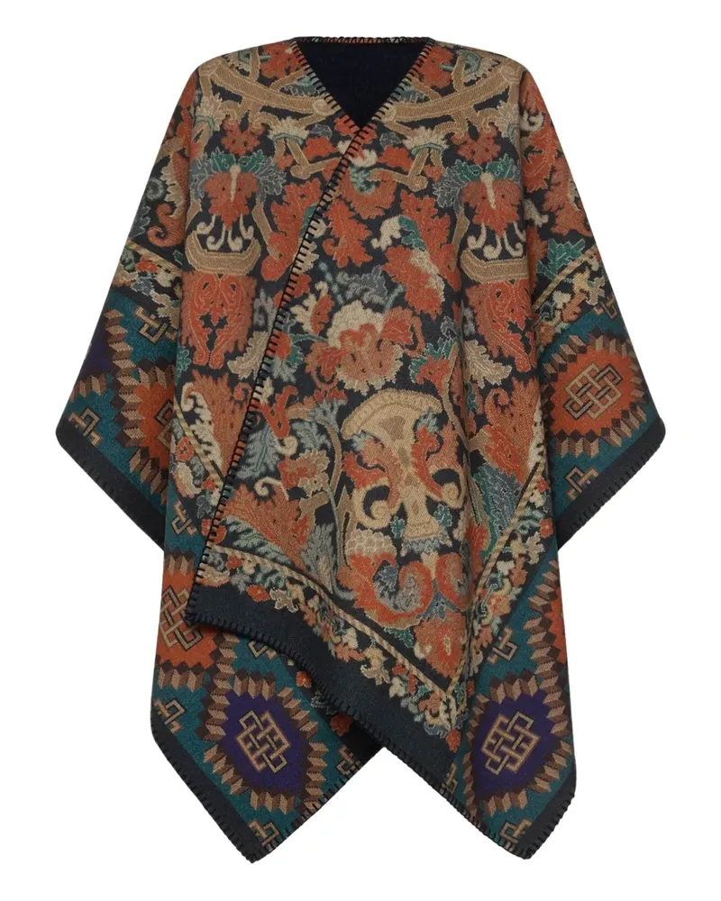Pierre-Louis Mascia tapestry-patterned wool poncho - Orange Orange