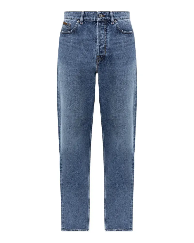 Moncler whiskering-effect logo-patch jeans - Blau Blau