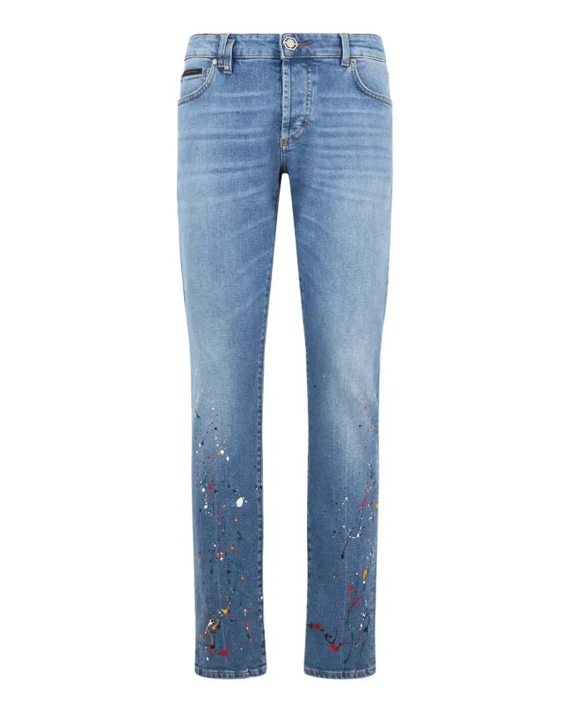Philipp Plein Gerade Jeans mit Farbklecks-Detail - Blau Blau