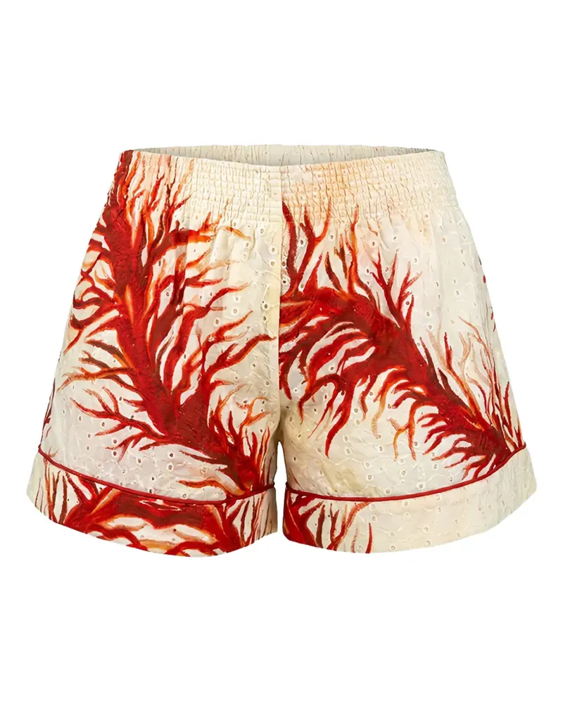 For Restless Sleepers broderie-anglaise coral-print shorts - Nude Nude