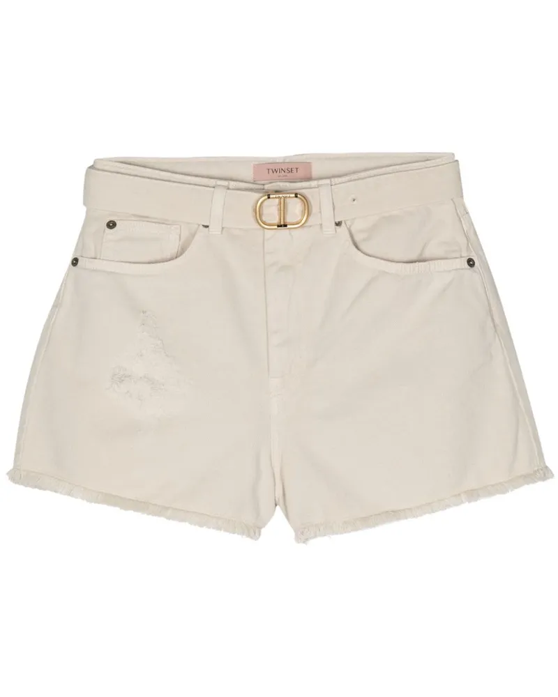 Twin-Set Ausgefranste Jeans-Shorts Nude