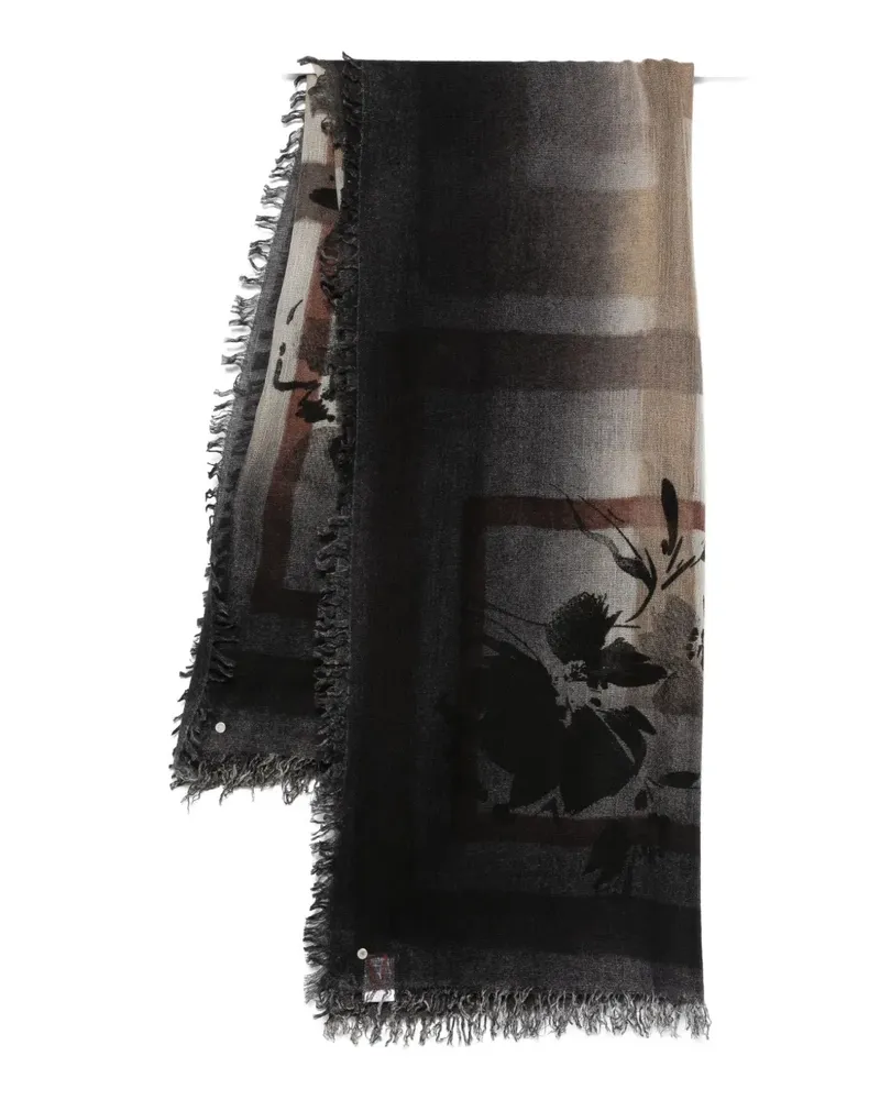 Faliero Sarti floral-print fringed scarf - Schwarz Schwarz