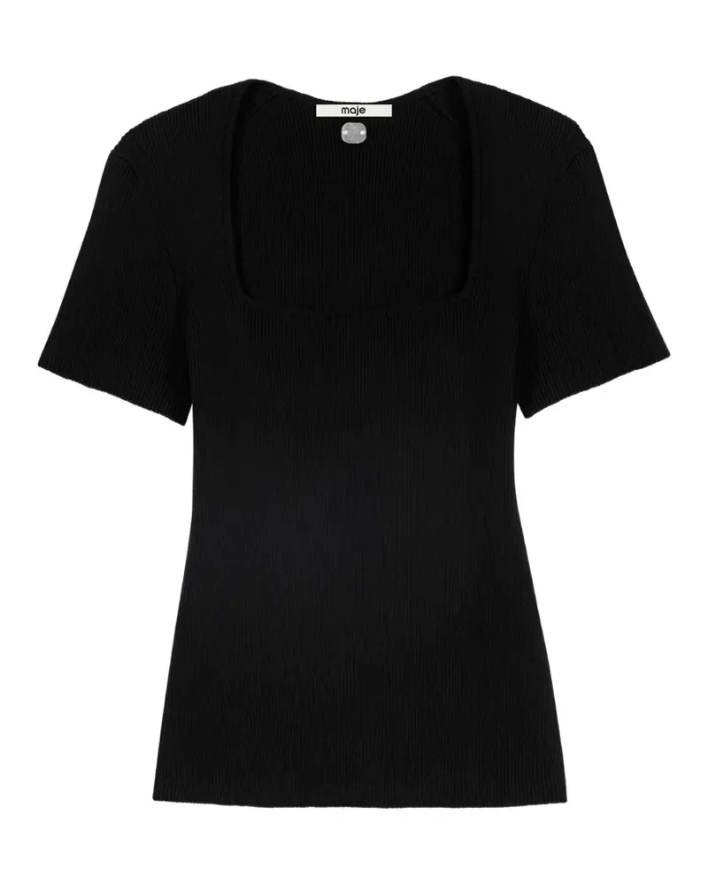 Maje square-neck ribbed jumper - Schwarz Schwarz