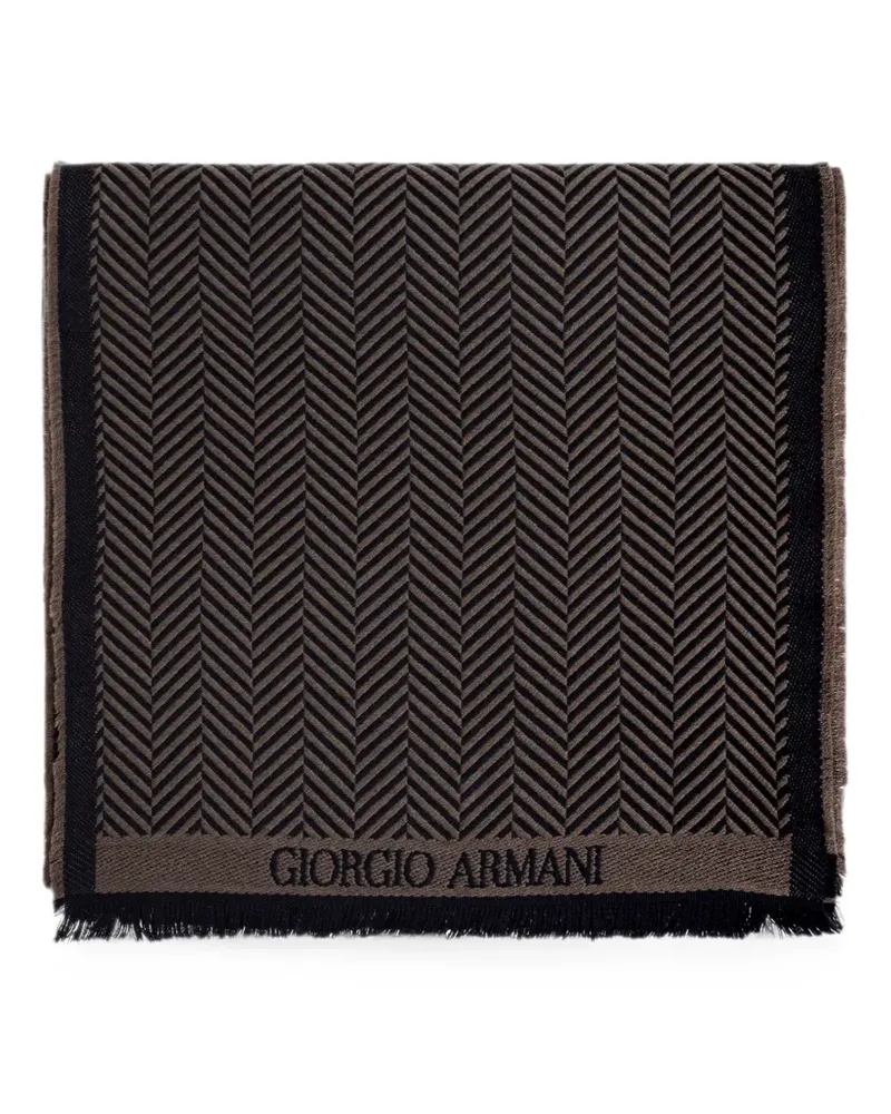 Giorgio Armani herringbone-pattern wool scarf - Braun Braun