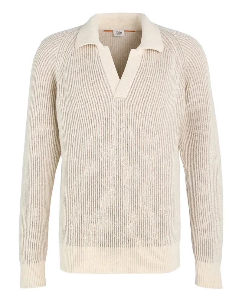 TOD'S Gerippter Pullover mit V-Ausschnitt - Weiß Weiß