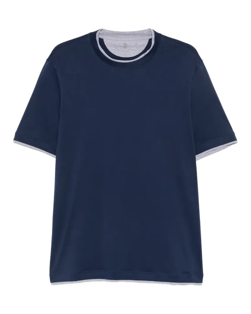 Brunello Cucinelli contrast-trim cotton T-shirt - Blau Blau