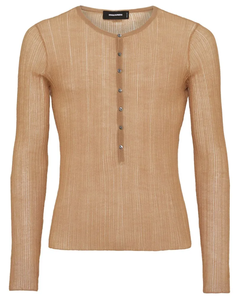 Dsquared2 Fein gestrickter Pullover mit Logo-Schild - Nude Nude