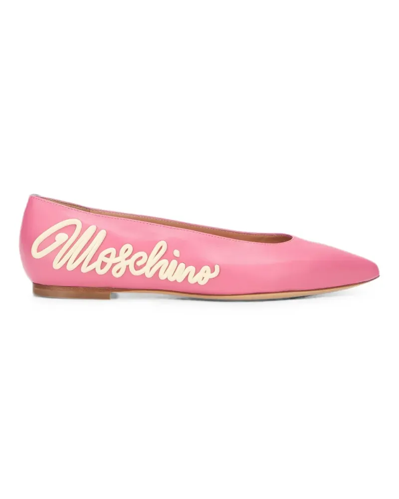 Moschino logo-patch pointed-toe ballet flats - Rosa Rosa