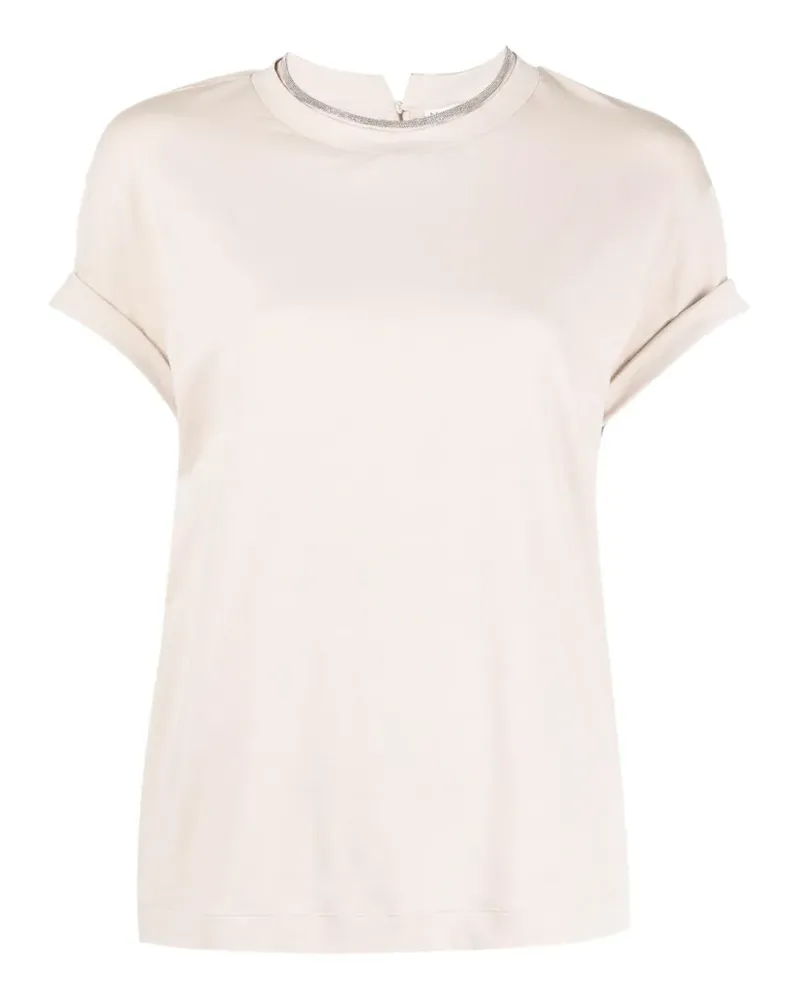 Brunello Cucinelli T-Shirt mit aufgerollten Ärmeln - Nude Nude