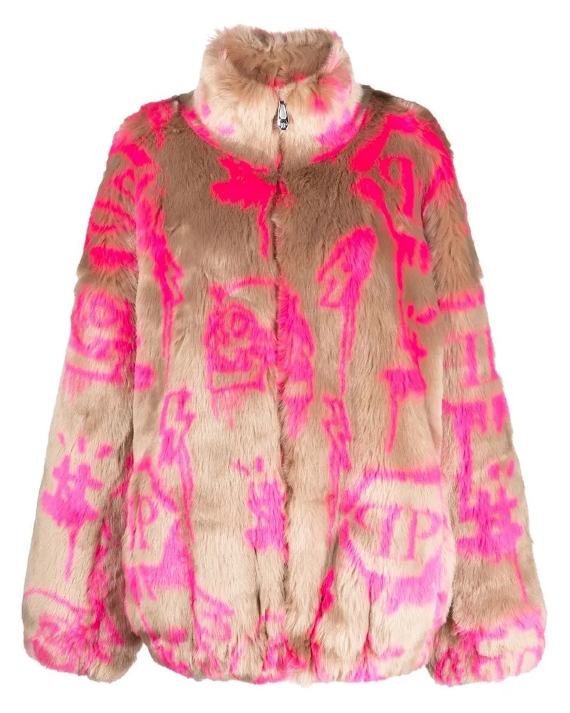 Philipp Plein Mantel aus Faux Fur mit Monogramm - Rosa Rosa