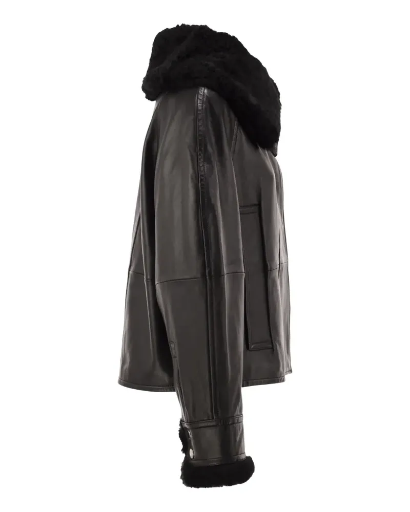 SPORTMAX Lederjacke mit Shearling-Kragen - Schwarz Schwarz