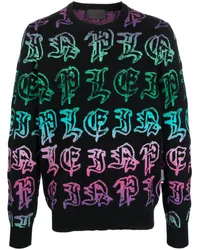 Philipp Plein Intarsien-Pullover mit Logo Schwarz