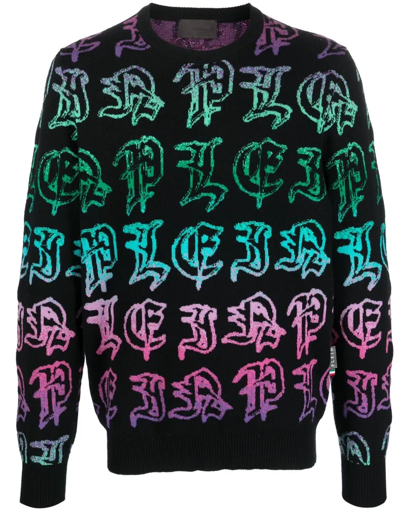 Philipp Plein Intarsien-Pullover mit Logo Schwarz